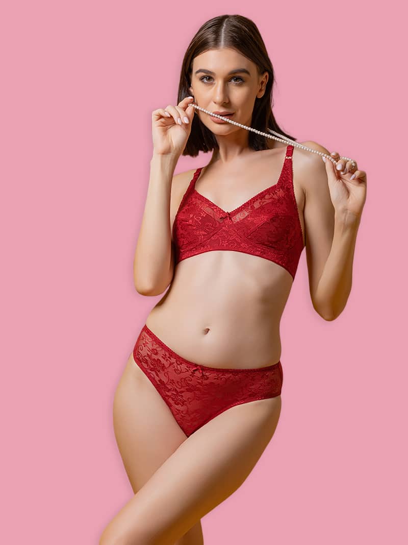 Nifty Net Non Padded Full Coverage Bra And Panty Set in Dark Maroon  | Bold & Bae Fashion